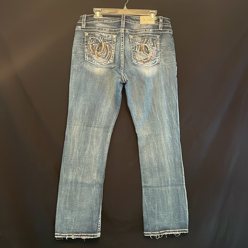 Miss Me Women's Embroidered Distressed Blue Jeans - Picture 5 of 6